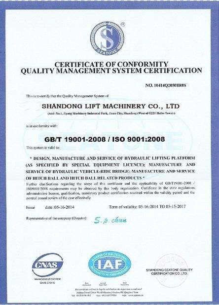 China Shandong Lift Machinery Co.,Ltd Zertifizierungen